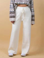 White Ribbed Wide Leg Sweater Pants | Bottoms Daverri Fashions
