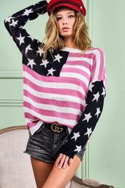 BiBi American Flag Low Gauge Knit Top | Tops Daverri Fashions