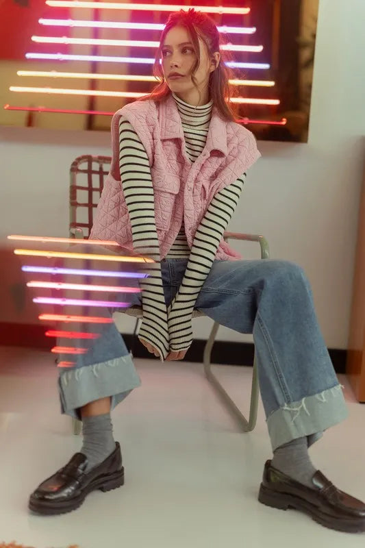 Annie Wear Texture Quilted Snap Down Vest Coat | Vest Jackets Daverri Fashions