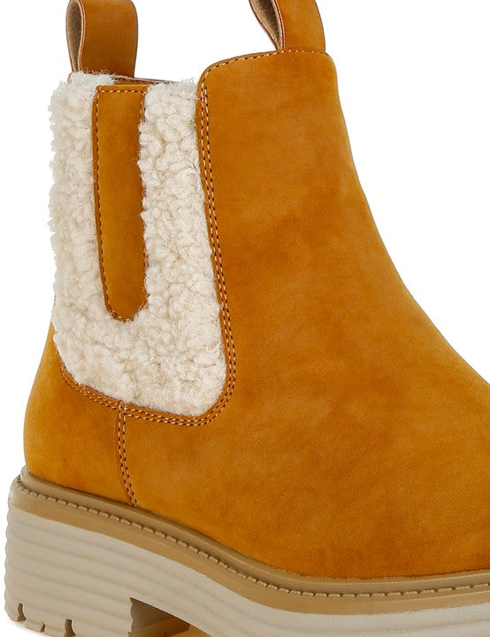 Mothman Faux Fur Detail Chunky Ankle Boots | Boots Daverri Fashions