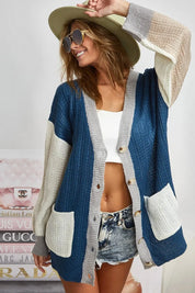 NAVY IVORY BiBi Color Block Sweater Cardigan with Button Closure | Sweaters Daverri Fashions