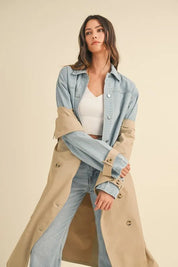 MABLE Layered Look Trench Coat With Denim Jacket | Daverri Fashions