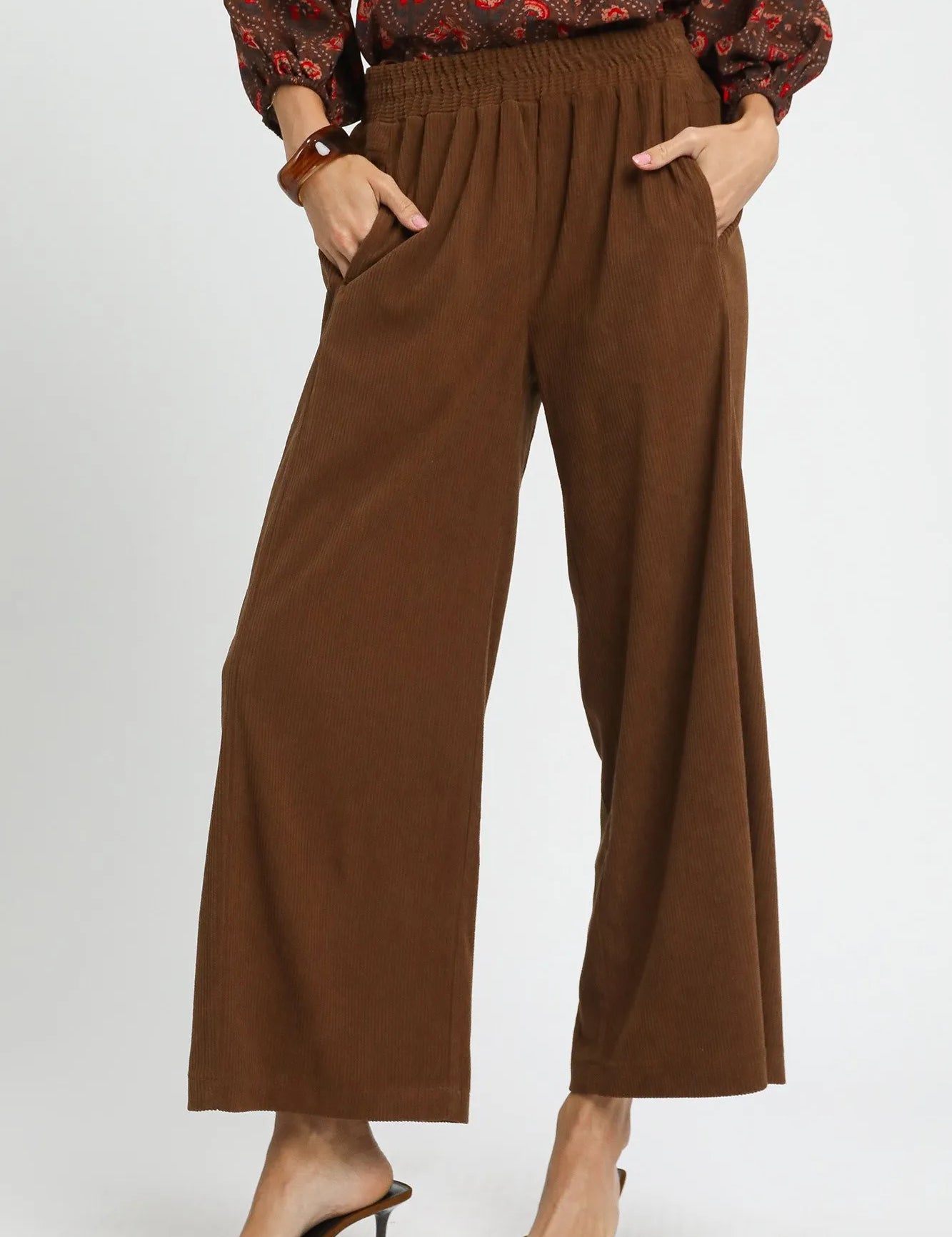 Brown M Umgee Wide-Leg Corduroy Pants | Pants Daverri Fashions