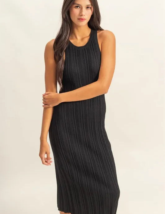 HYFVE Black Round Neck Black Bodycon Ribbed Knit Dress | Tank Dresses Daverri Fashions
