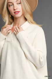 Umgee V-Neck Sweater with Wide Trim Detail | Daverri Fashions