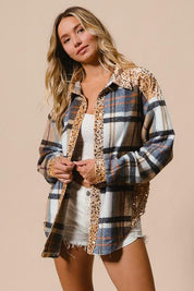 BiBi Curved Hem Sequin Plaid Button Up Shacket | Jackets Daverri Fashions