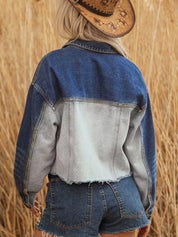 Color Block Patchwork Raw Hem Denim Jacket | Denim Jackets Daverri Fashions