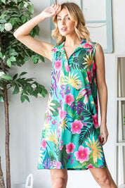 Heimish Full Size Floral Johnny Collar Sleeveless Dress | Mini Dresses Daverri Fashions