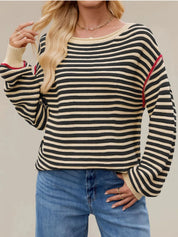 Slit Striped Oversized Sweater | Sweaters Daverri Fashions