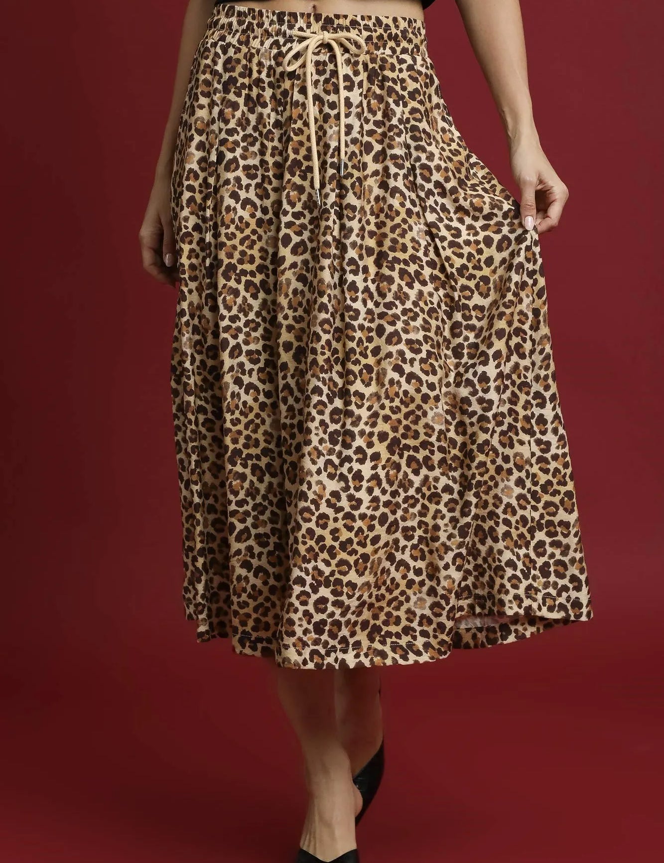 LATTE Umgee Drawstring Leopard Midi Skirt | Daverri Fashions