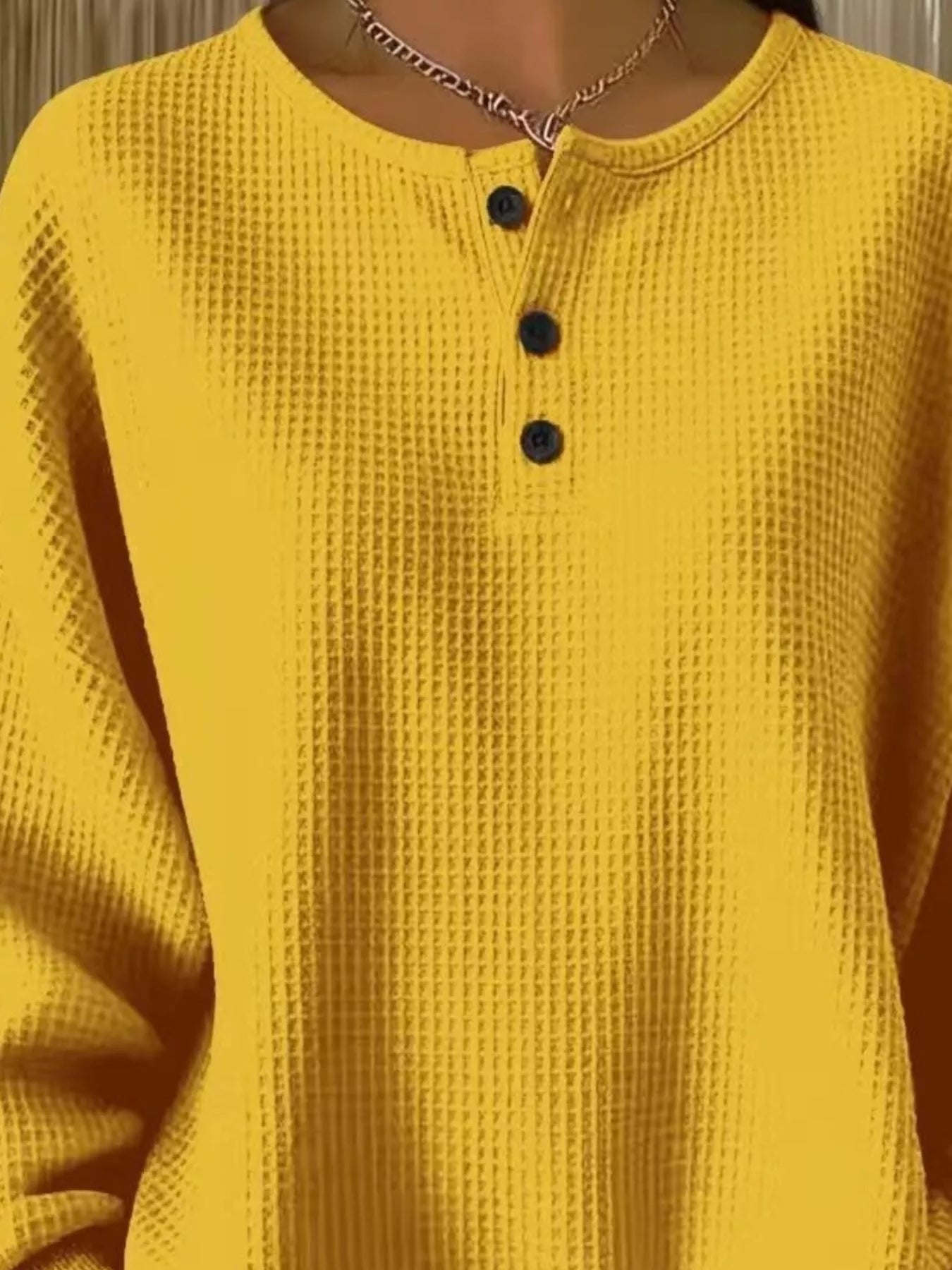 Full Size Waffle Knit Button Detail Top Plus Size | Knit Tops Daverri Fashions