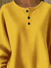 Full Size Waffle Knit Button Detail Top Plus Size | Knit Tops Daverri Fashions