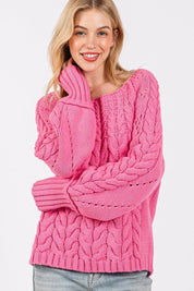 SAGE + FIG Cable-Knit Long Sleeve Sweater Pink | Sweaters Daverri Fashions