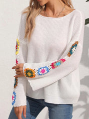 Crochet Flower Long Sleeve Sweater | Sweaters Daverri Fashions