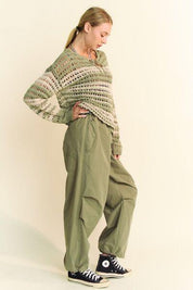 Davi & Dani Contrast Striped Crochet Drop Shoulder Knit Cover Up | Sweaters Daverri Fashions