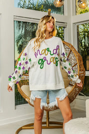 BiBi Fleur De Lis Sleeve Mardi Gras Pullover | Daverri Fashions