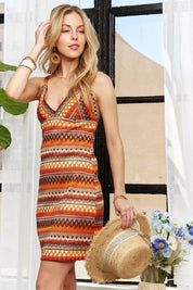 ADORA Contrast Striped V-Neck Mini Dress | Mini Dresses Daverri Fashions