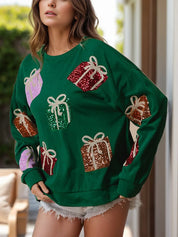 Sequin Gift Box Long Sleeve Sweatshirt | Sweatshirts Daverri Fashions