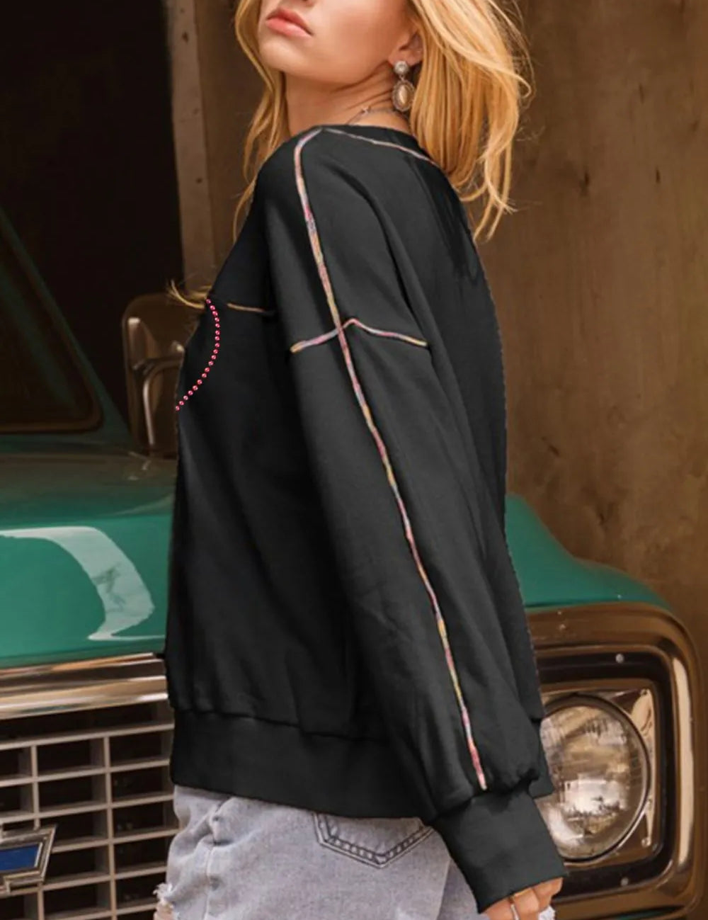 Valentine’s Day Rhinestone Heart Round Neck Long Sleeve Sweatshirt | Sweatshirts Daverri Fashions