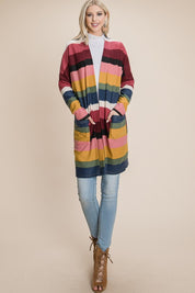 BOMBOM Color Block Striped Open Front Cardigan | Daverri Fashions