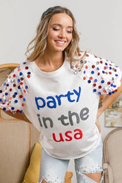 BiBi Party In The Usa Spangle Puff Sleeves Top | Tops Daverri Fashions