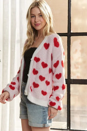 ADORA Fuzzy Heart Button Down Cardigan | Cardigans Daverri Fashions