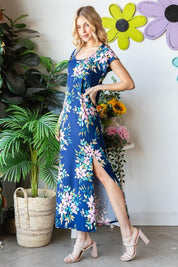 Heimish Full Size Floral Short Sleeve Slit Dress | Daverri Fashions
