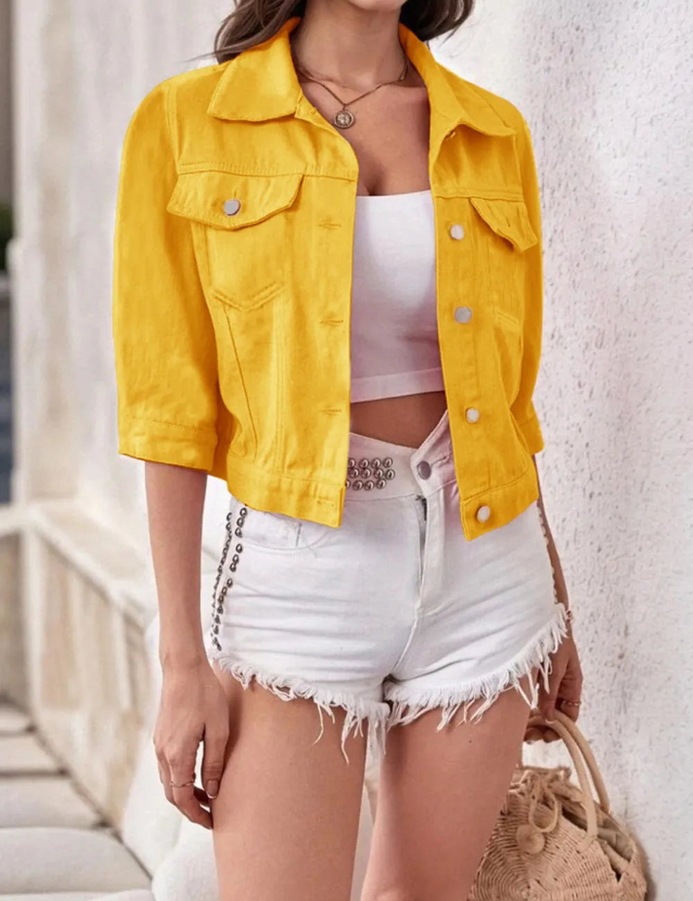 Gold Full Size Cropped Denim Jacket Plus Size | Jackets Daverri Fashions