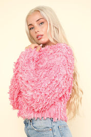 VERY J Shaggy Yarn Knit Zip Up Jacket Pink | Tops Daverri Fashions