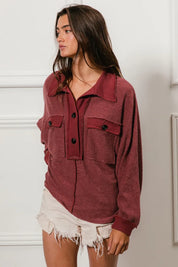 BiBi Cp French Terry Cut Edge Detail Collared Top | Tops Daverri Fashions