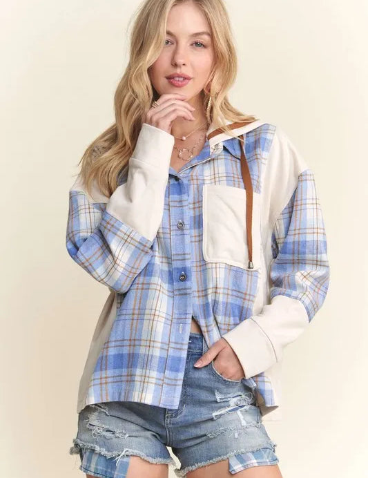 ADORA Button Down Plaid Hoodie Shacket | Shackets Daverri Fashions