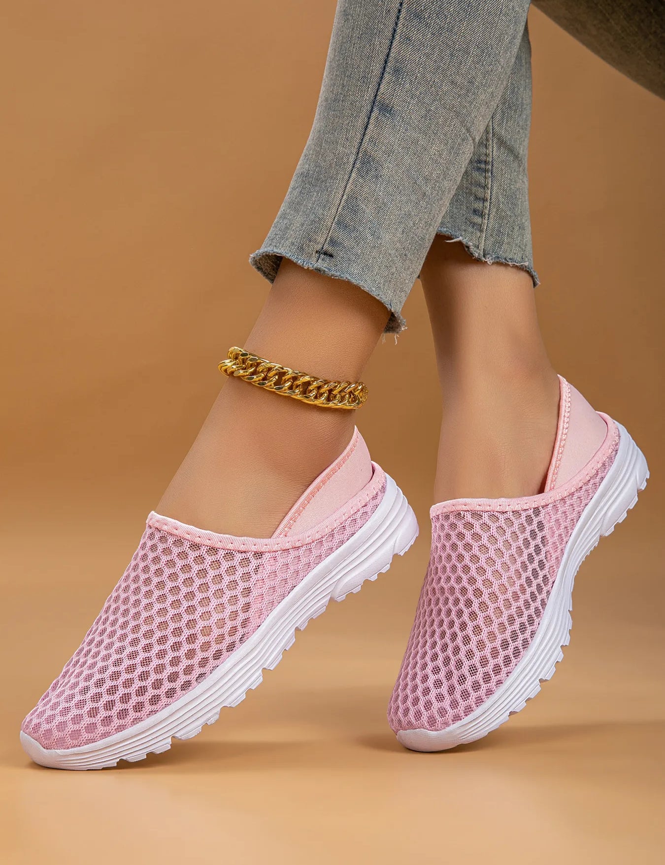Pink Breathable Mesh Slip-Ons | Sneakers Daverri Fashions