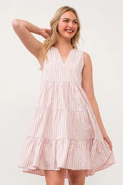 Lime 'N' Chili Striped Sleeveless V-Neck Tiered Dress | Daverri Fashions