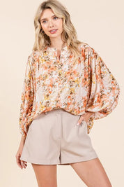 Ginger Mittoshop Flower Print Batwing Sleeve Button Down Blouse | Blouses Daverri Fashions