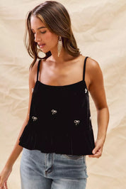 SO ME Holiday Velvet Ribbon Rhinestone Christmas Top | Tops Daverri Fashions