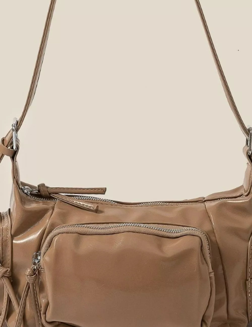 Fame Glossy Faux Leather Multi Pocket Hand Bag | Handbags Daverri Fashions