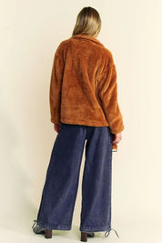 Davi & Dani Fuzzy Zip Up Collared Neck Jacket | Daverri Fashions