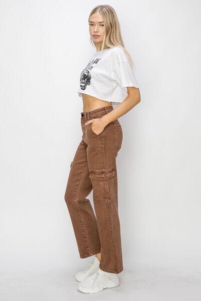 Risen Full Size High Rise Cargo Jeans | Daverri Fashions