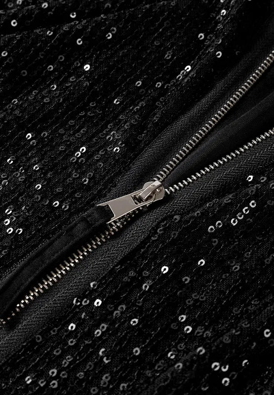 Sequin Zip Up Long Sleeve Jacket | Jackets Daverri Fashions