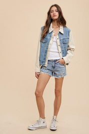Annie Wear Collared Neck Double Placket Denim Jacket | Daverri Fashions