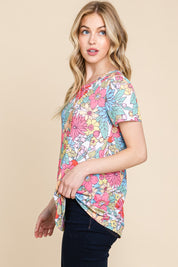BOMBOM Floral Short Sleeve T-Shirt | Daverri Fashions