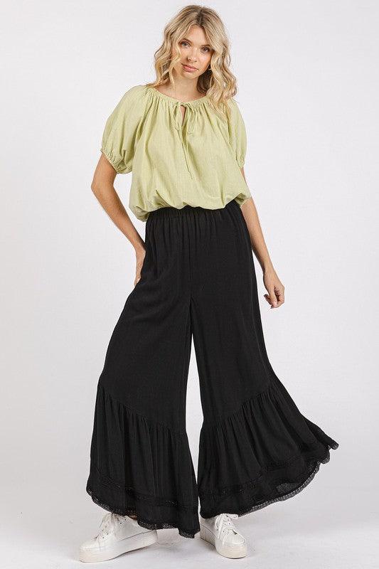 Mittoshop Lace Ruffle Asymmetric Hem Wide Leg Pants | Pants Daverri Fashions