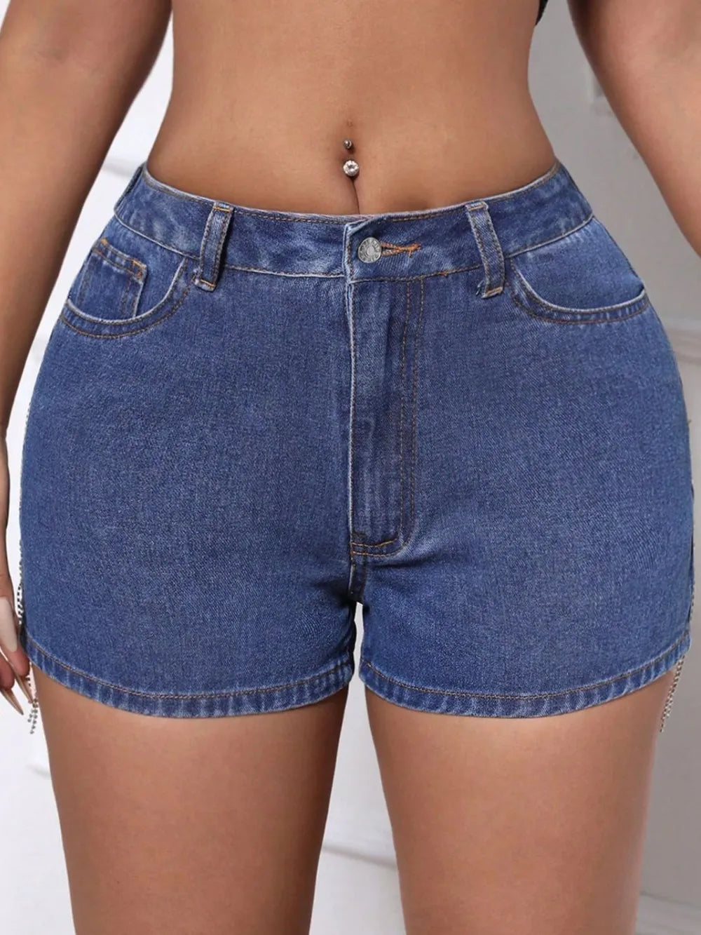 Fringe Back Denim Shorts with Pockets | Shorts Daverri Fashions