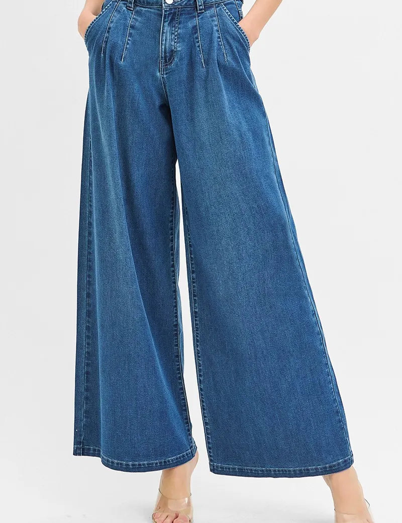 MEDIUM RISEN Mid Rise Fit Wide Leg Knit Denim Look Jeans | Jeans Daverri Fashions