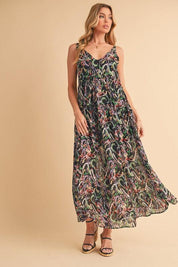 Aemi + Co Printed V-Neck Frill Tiered Cami Dress | Cami Dresses Daverri Fashions