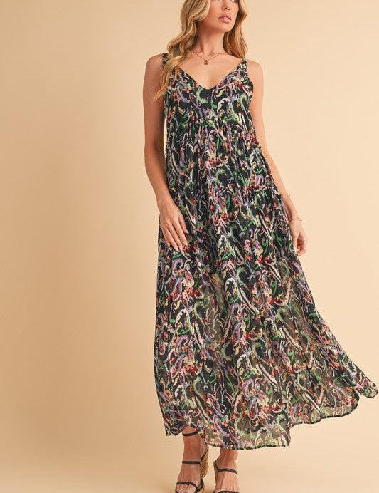 Aemi + Co Printed V-Neck Frill Tiered Cami Dress | Cami Dresses Daverri Fashions