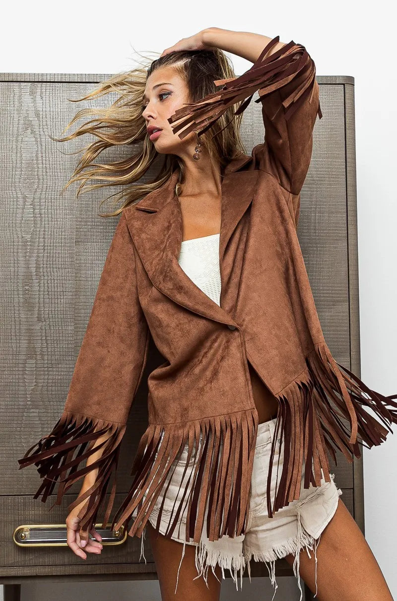 BiBi Single Blazer with Fringed Hem | Jackets Daverri Fashions