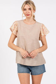 Ces Femme Round Neck Floral Short Sleeve Top | Tops Daverri Fashions