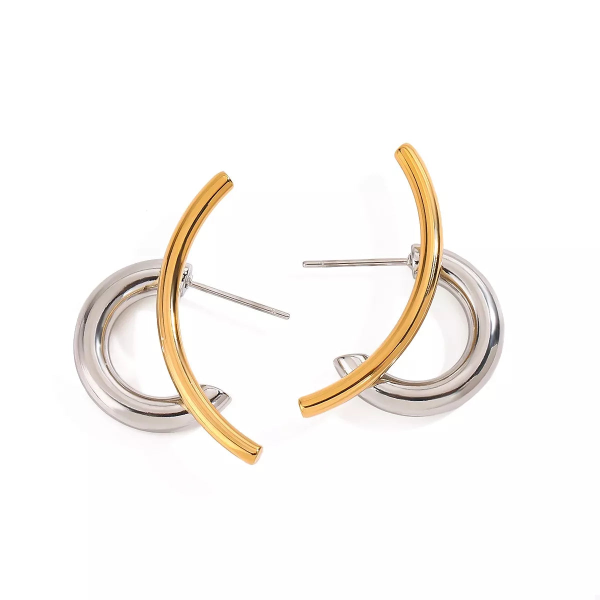 Two-Tone Modern C-Hoop Earrings | Earrings Daverri Fashions