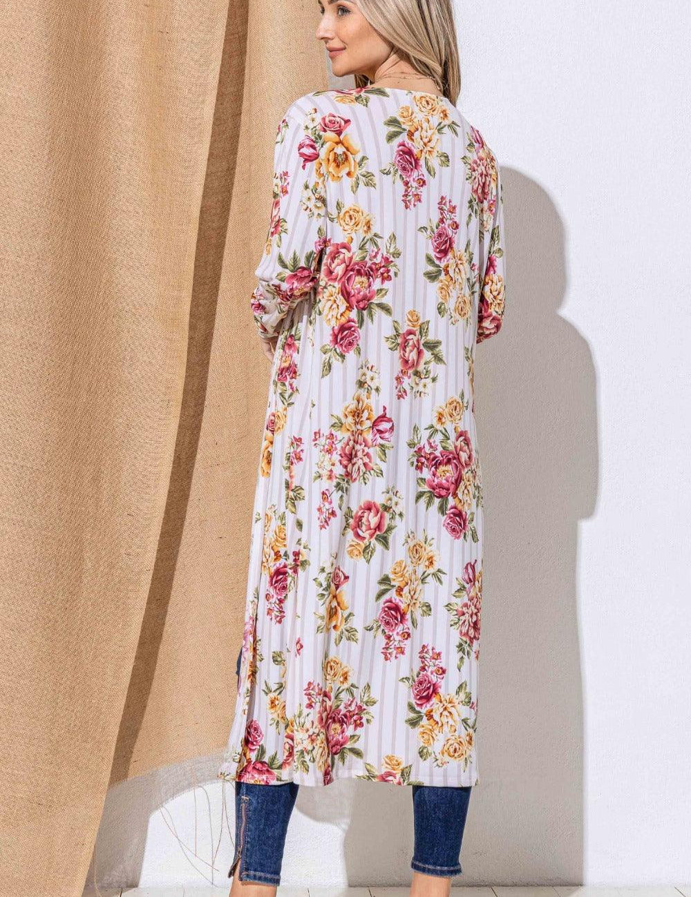 And The Why Floral Kimono Open Front Longline Cardigan | Cardigans Daverri Fashions